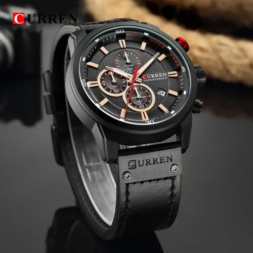 Relógio Masculino Curren New York - Caixa Inox Preta, Fundo Preto + Pulseira Preta