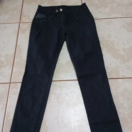 Calça feminina skinny preta estilo gótico tamanho 38