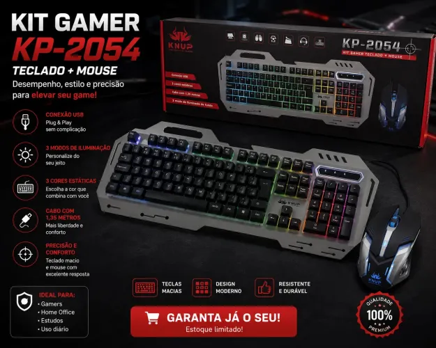 TECLADO E MOUSE USB GAMER COM FIO