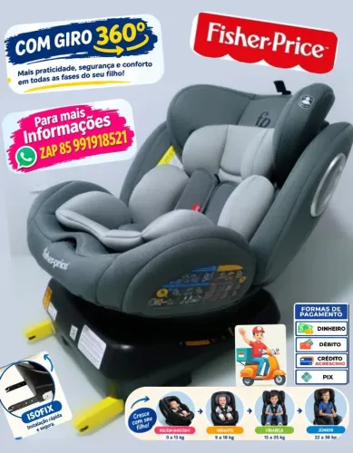 Cadeirinha de carro Fisher Price com giro 360 graus e isofix