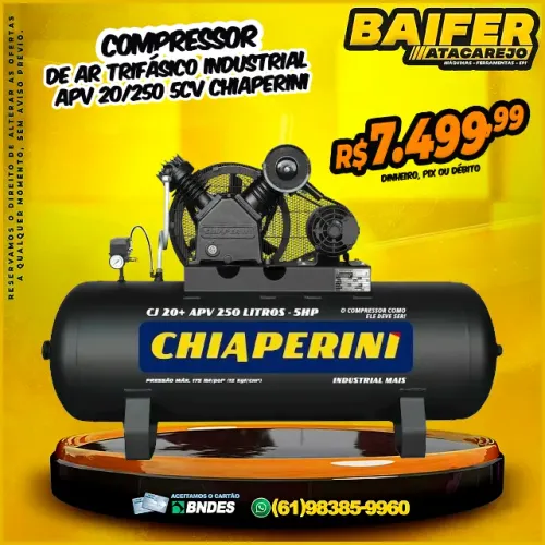 Compressor de Ar Trifásico APV 20/250 5CV Chiaperini
