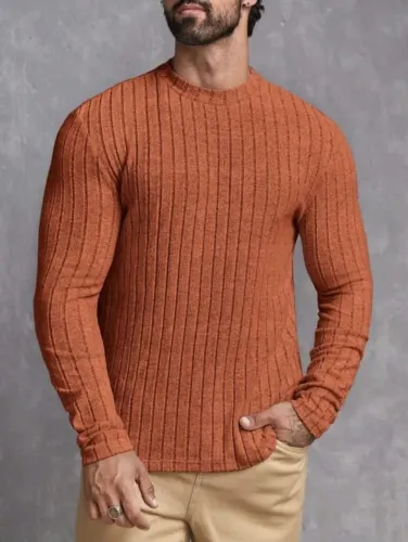 Camiseta com Nervuras Laranja Manfinity