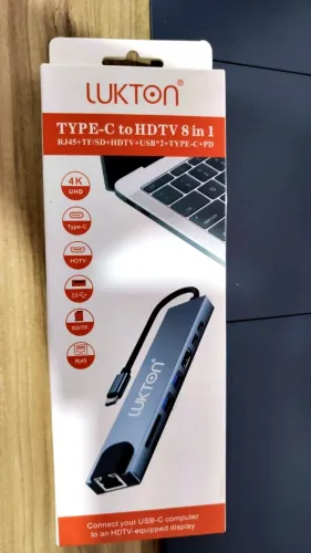 Hub USB-C Uklton 8 em 1 com HDMI 4K, RJ45, USB e leitor SD