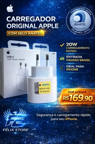 Carregador Original Apple 20W Tipo-C Anatel iPhone Entrada BR
