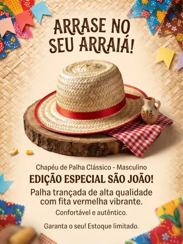 Conjunto festa junina com calça, chapéu e camisa xadrez TAM 2