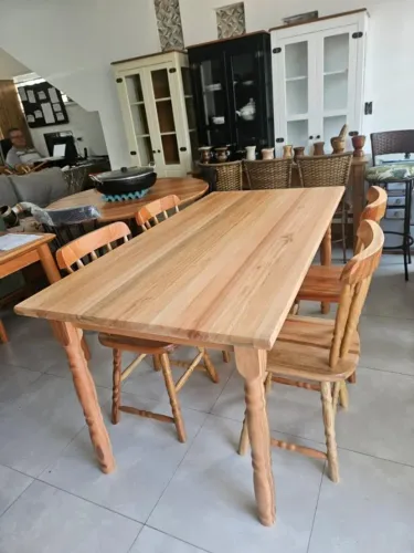 Super Promoção, Conj Mesa Retangular + 4 Cadeiras Em Madeira Eucalipto Natural