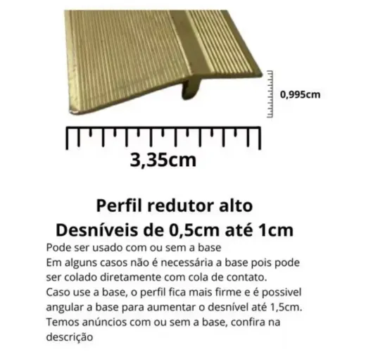 Perfil Aluminio Redutor Alto Para Piso Barra 2 Metro + Base