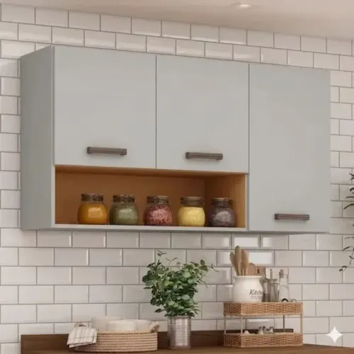 Armário Aéreo 3 Portas Cor Fendi - Elegância e Modernidade para Cozinha