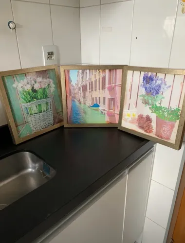 QUADROS Decorativos (3), com moldura metalizada TAM: 35 x 35cm