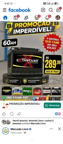 Bateria por 290 avista a base de troca, 1 ano de garantia