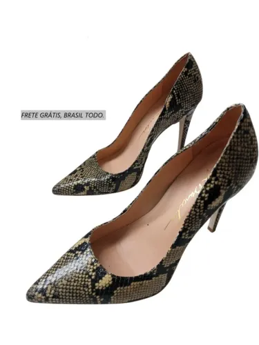 SCARPIN SALTO ALTO LUIZA BARCELOS EM COURO COBRA ANIMAL PRINT N° 39