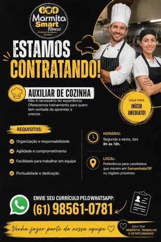 Estamos contratando auxiliar de cozinha