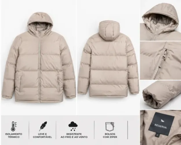 Jaqueta Puffer Reserva Original Bege Premium | Pouquíssimo Uso