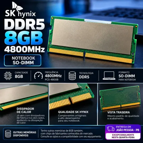 Memória RAM Notebook 8GB DDR5 4800MHz SK Hynix SO-DIMM