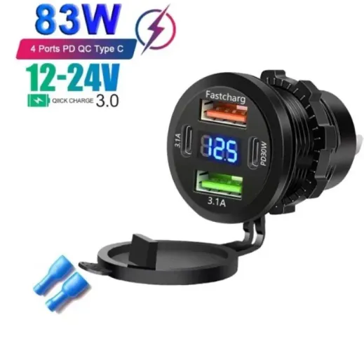 Carregador veicular 4 entradas 83w