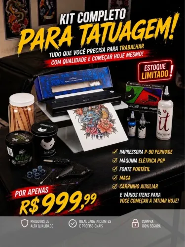 KIT PARA TATUAGEM + IMPRESSORA TÉRMICA