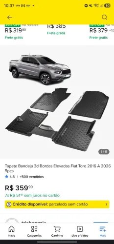 Tapete Bandeja 3d Bordas Elevadas Fiat Toro 2016 A 2026 5pçs
