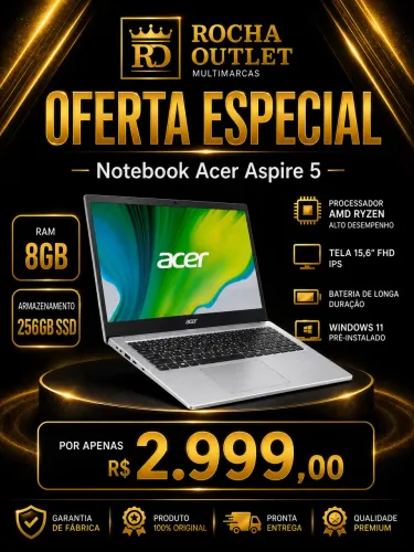 Notebook Acer Aspire 5 AMD Ryzen 8GB RAM 256GB SSD Windows 11