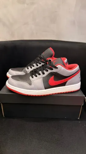 Air Jordan 1 Low Black/fire Red-Cement Grey Noir