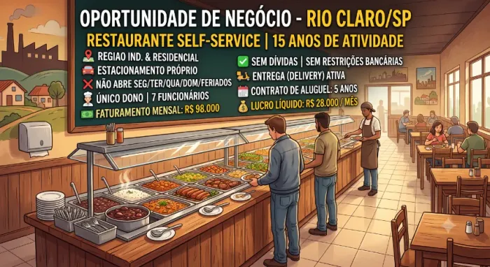 Restaurante Self-Service Altamente Lucrativo em Rio Claro/SP