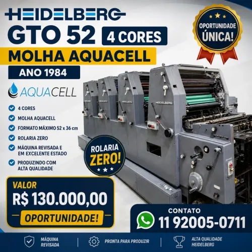 Heidelberg Gto 52 - 4 cores aquacell zerada 