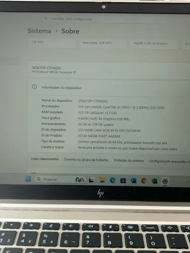 Notebook hp core I5 11ger 16gb 256ssd