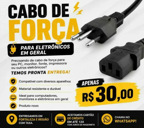 Cabo de força novo pra eletrônicos em geral APENAS 30,00 FAZEMOS ENTREGAS RÁPIDAS