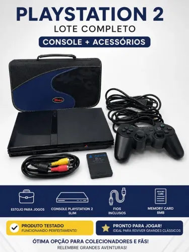 PlayStation 2 Slim, Memory Card, Cabos e Estojo