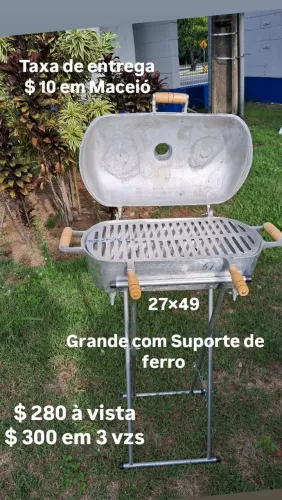 Churrasqueira Grande Modelo Salsicha de Alumínio fundido com suporte de Ferro 