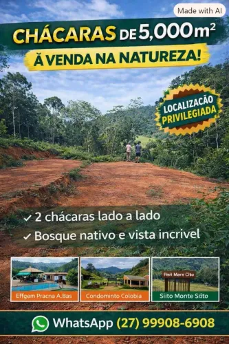 CHÁCARAS DE 5.000m² NAS MONTANHAS DO ESPÍRITO SANTO, PARCELO, TROCO VEÍCULOS, CASAS, LOTES
