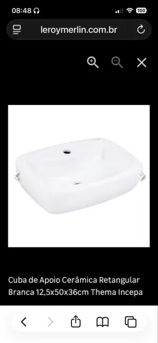 cuba de apoio incepa thema branco 50x36cm