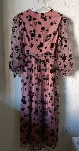 Vestido longo fino rosê com preto