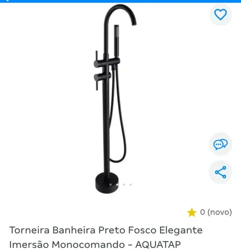 Torneira banheira preto fosco elegante imersão monocromada com aquecedor de água lorenzete