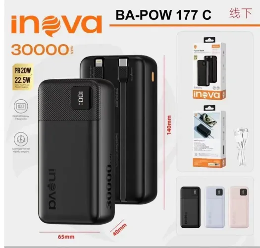 Carregador portátil 30000 mah Inova