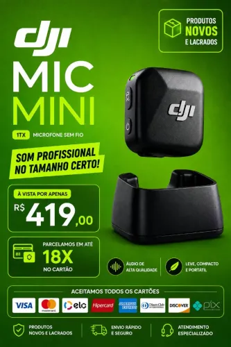 Microfone sem fio DJI som Profissional - 1TX - Em até 18X
