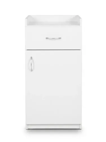 Armário de apoio em MDF branco com uma gaveta e porta 