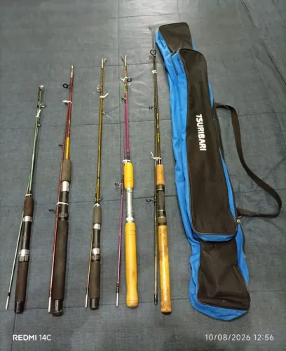5 Varas de pescar com bolsa para transporte (valor é para todo o conjunto)