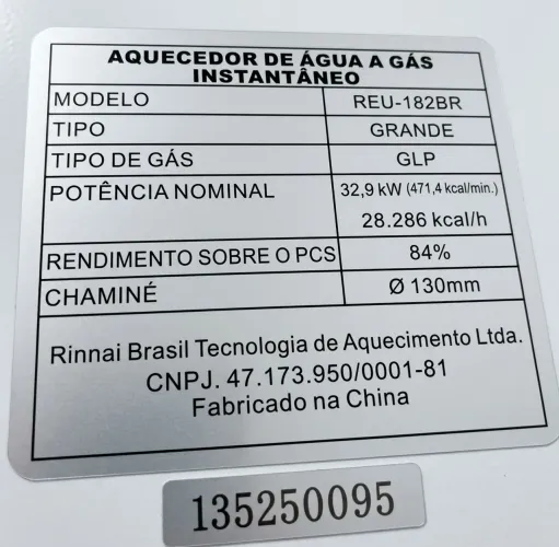 Aquecedor a Gás Rinnai REU-182BR (GLP) - Usado / Para Retirar Peças