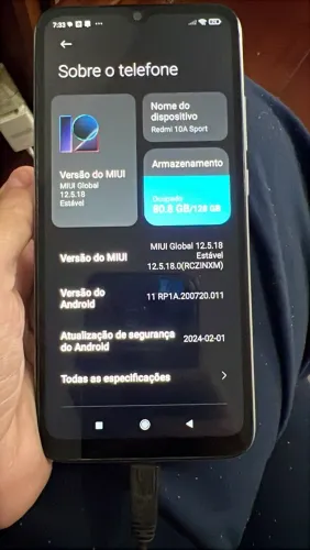 Xiaomi Redmi 10A Sport, com 128 GB de armazenamento, Android 11 e MIUI 12.5.