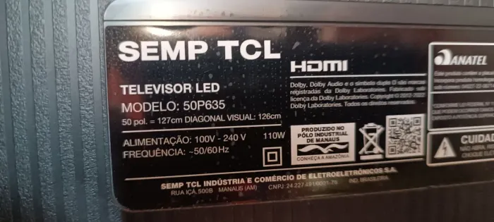 Tv TCL 50 POLEGADAS SEMI NOVA TELA QUEBRADA.