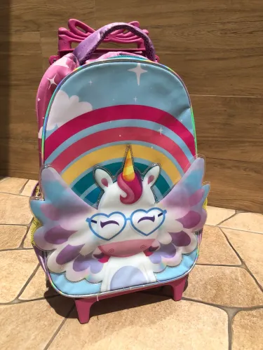 Mochila escolar com rodinhas unicórnio 3D