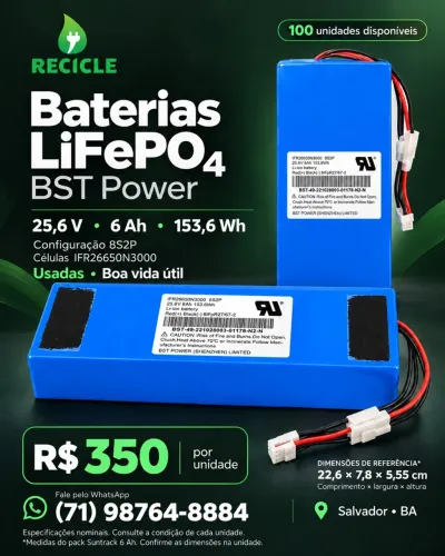 Bateria de Lítio LiFePO4 25,6V 6Ah 153,6Wh BST Power