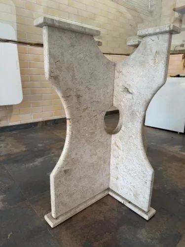 Mesa de Jantar em Mármore Travertino + Vidro (6 lugares)
