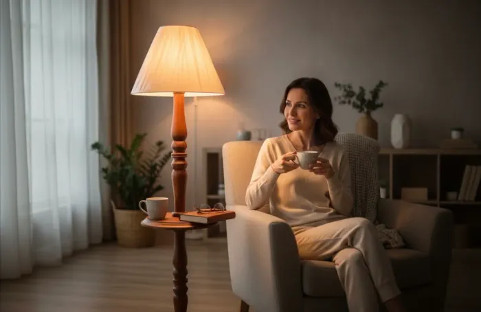 luminária de chão (ou abajur de pé alto) com design clássico