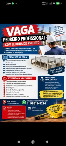 Vaga de emprego Pedreiro