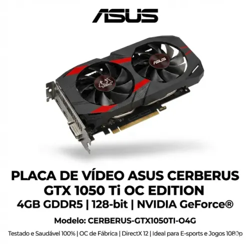 Placa de Video ASUS Cerberus GTX 1050 Ti OC Edition 4GB GDDR5 Nvidia GeForce® 