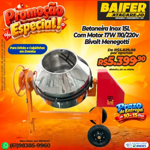 Betoneira Inox 15L Com Motor 17W 110/220v Bivolt Menegotti Para Caipirinhas e Drinks