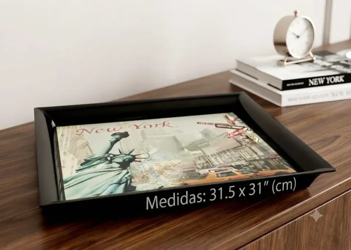 Bandeja Decorativa New York (Original) - Plástico Resistente - 31,5x31cm