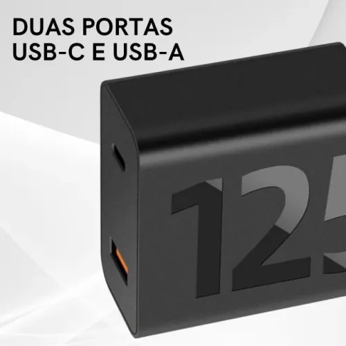 Carregador Turbo 125W Duas Portas + Cabo USB Tipo C de 1m