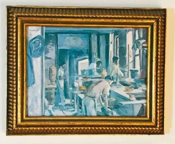 Quadro decorativo - figura/serigrafia antiga de trabalhadores